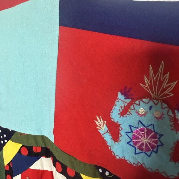 Handmade China Quilted Red Vest Cat Rabbit Spider Frog Patchwork Pockets Fastens - Picture 14 of 16